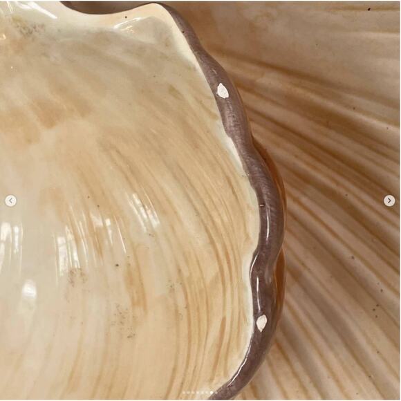 Vintage Fitz & Floyd Chip and Dip Clam Shell Bowl Striped Seashell Beach Pottery - Picture 7 of 8